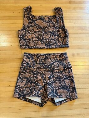 Skatie Snake-Print High-Rise Bike Shorts SET— Black & Brown